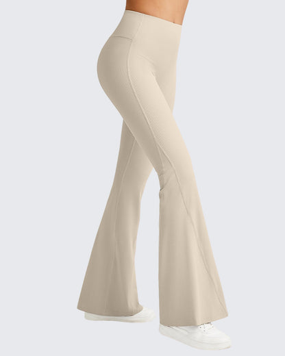 Pantalones de yoga acampanados acanalados con control de abdomen