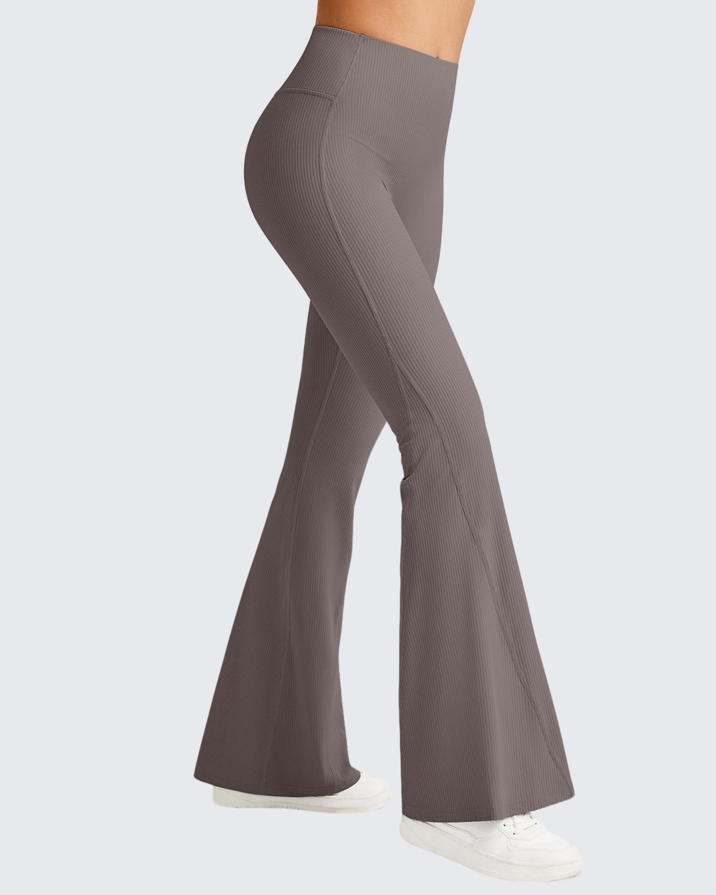 Pantalones de yoga acampanados acanalados con control de abdomen