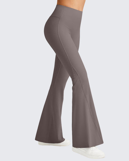 Pantalones de yoga acampanados acanalados con control de abdomen