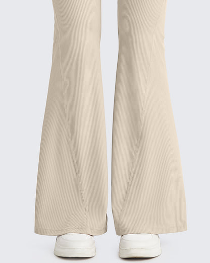 Pantalones de yoga acampanados acanalados con control de abdomen