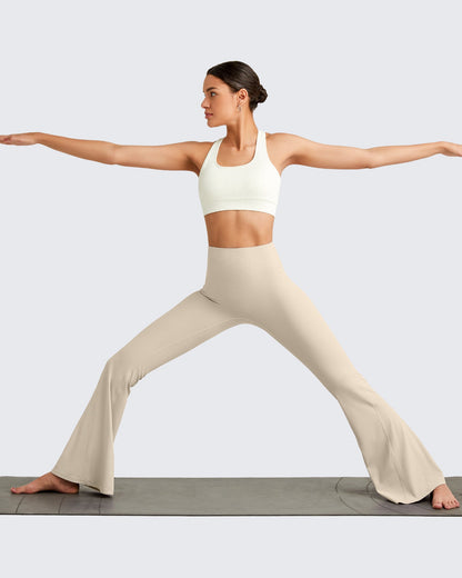 Pantalones de yoga acampanados acanalados con control de abdomen