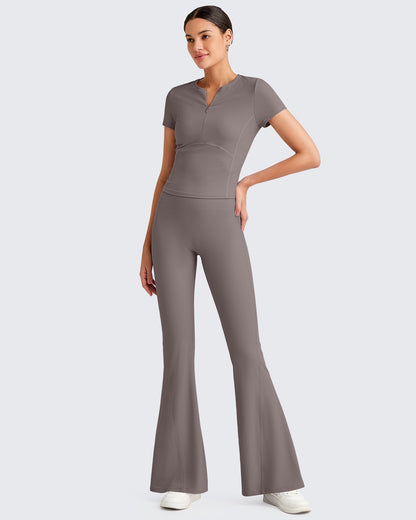 Pantalones de yoga acampanados acanalados con control de abdomen