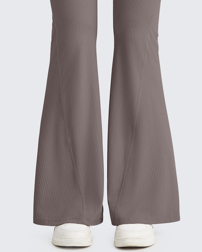 Pantalones de yoga acampanados acanalados con control de abdomen
