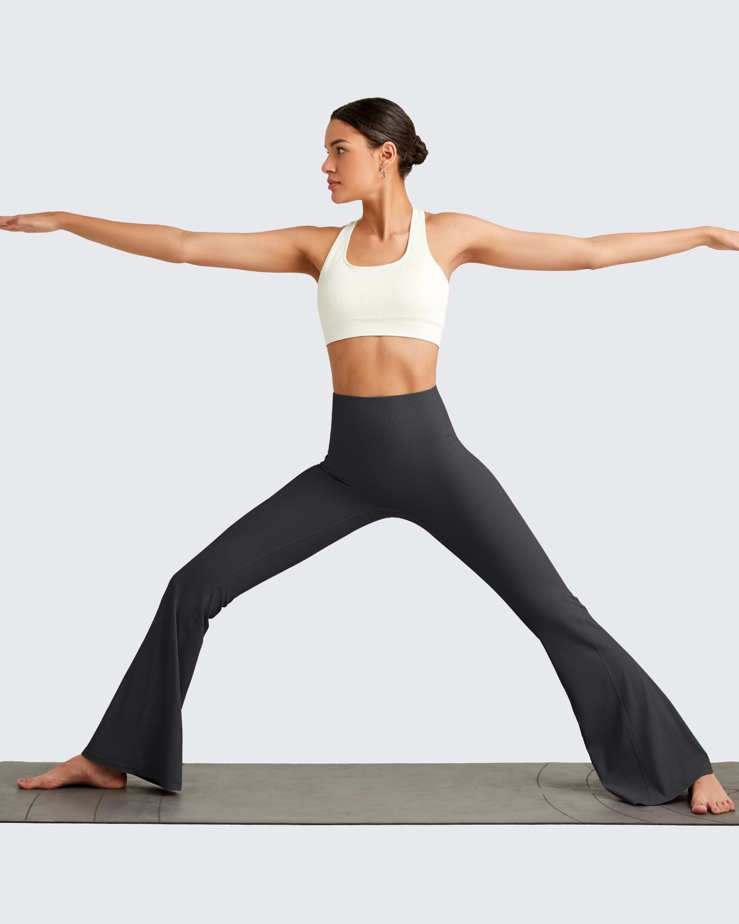 Pantalones de yoga acampanados acanalados con control de abdomen