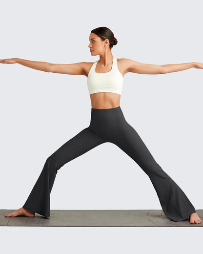 Pantalones de yoga acampanados acanalados con control de abdomen