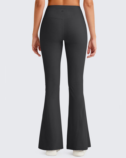 Pantalones de yoga acampanados acanalados con control de abdomen