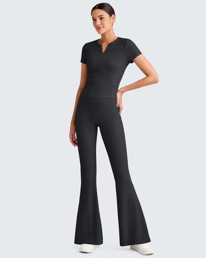 Pantalones de yoga acampanados acanalados con control de abdomen