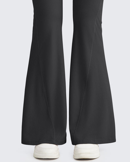Pantalones de yoga acampanados acanalados con control de abdomen