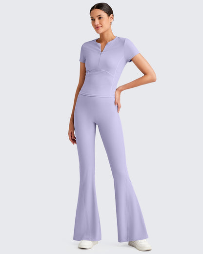 Pantalones de yoga acampanados acanalados con control de abdomen