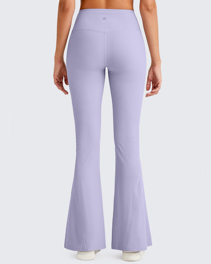 Pantalones de yoga acampanados acanalados con control de abdomen