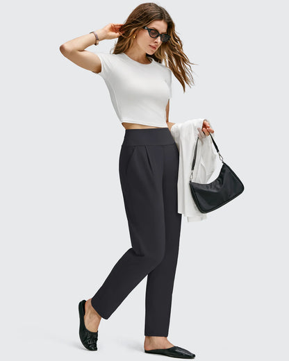 Pantalones de cintura alta cónicos hasta el tobillo con pliegues delanteros ShiftReady
