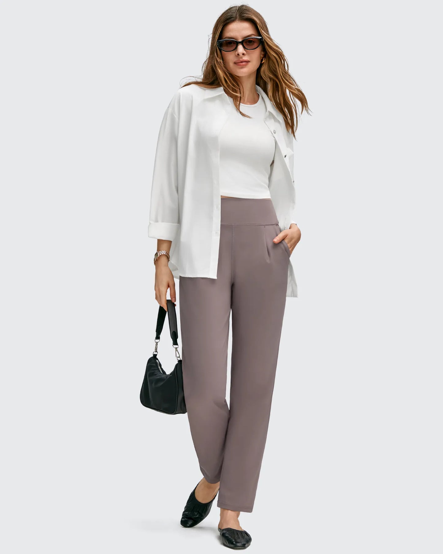 Pantalones de cintura alta cónicos hasta el tobillo con pliegues delanteros ShiftReady