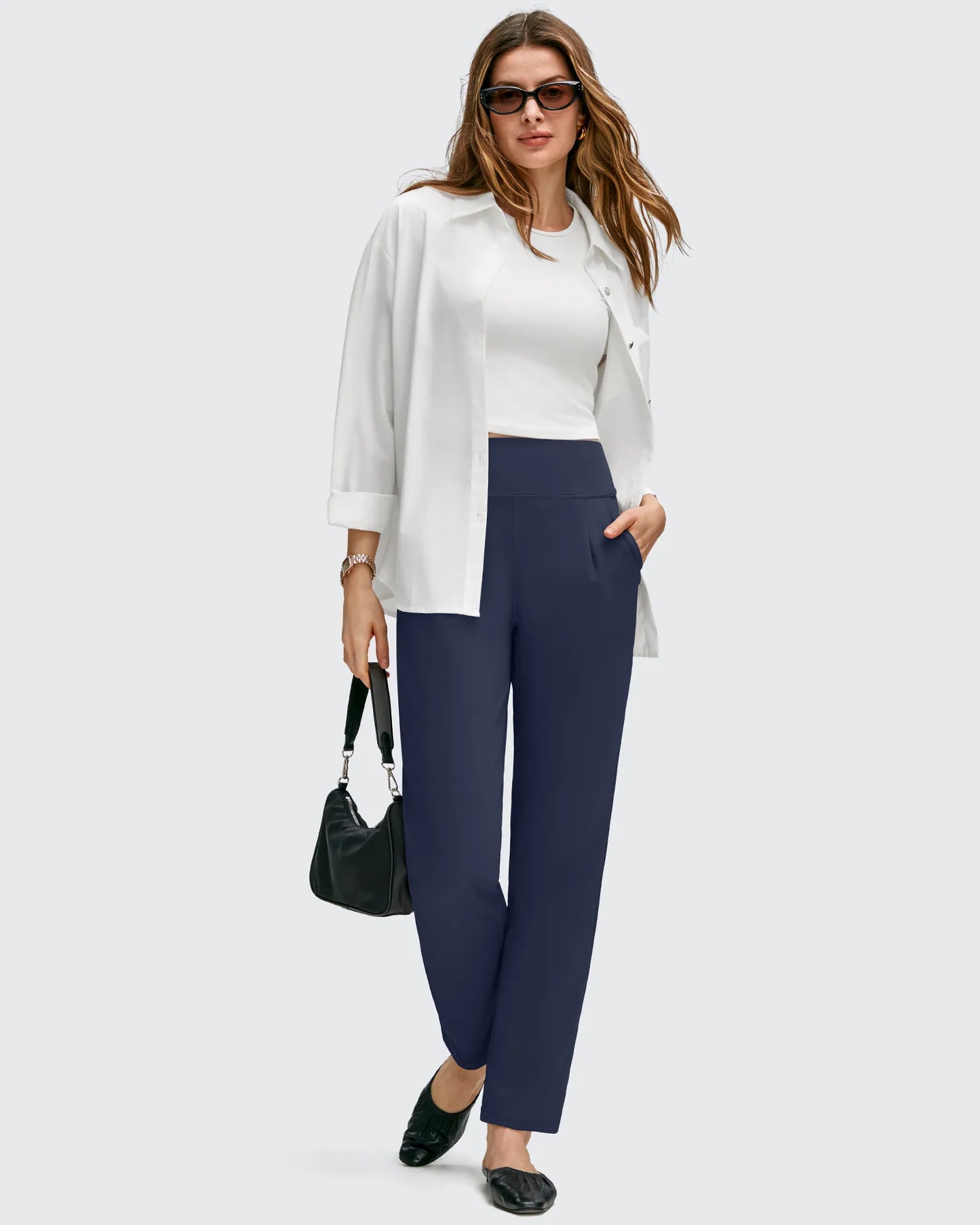 Pantalones de cintura alta cónicos hasta el tobillo con pliegues delanteros ShiftReady