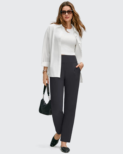 Pantalones de cintura alta cónicos hasta el tobillo con pliegues delanteros ShiftReady