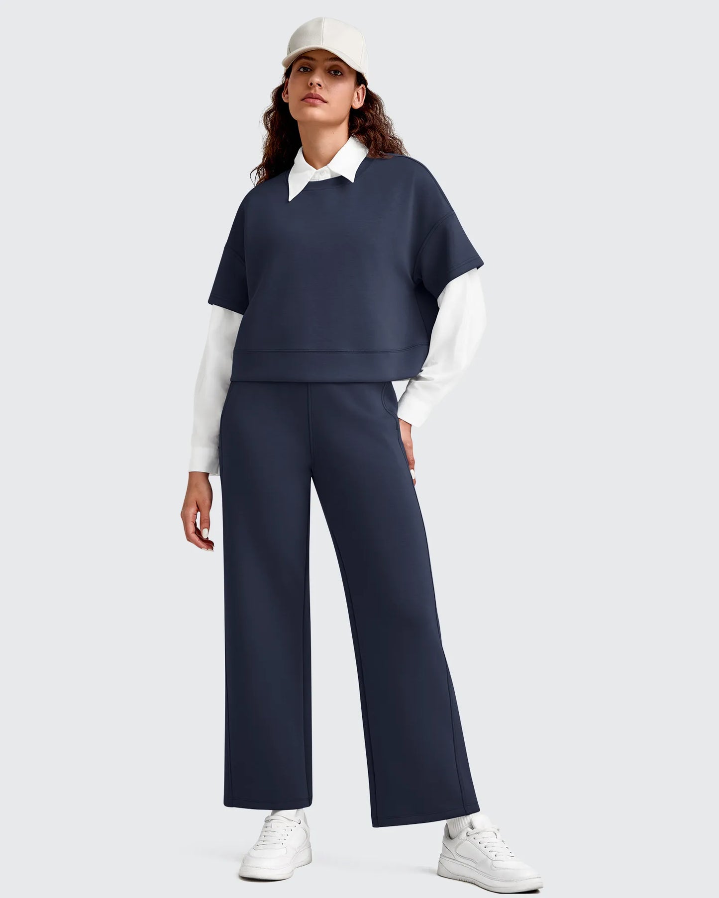 Pantalones deportivos tobilleros de pernera ancha con cintura elástica Smoofit