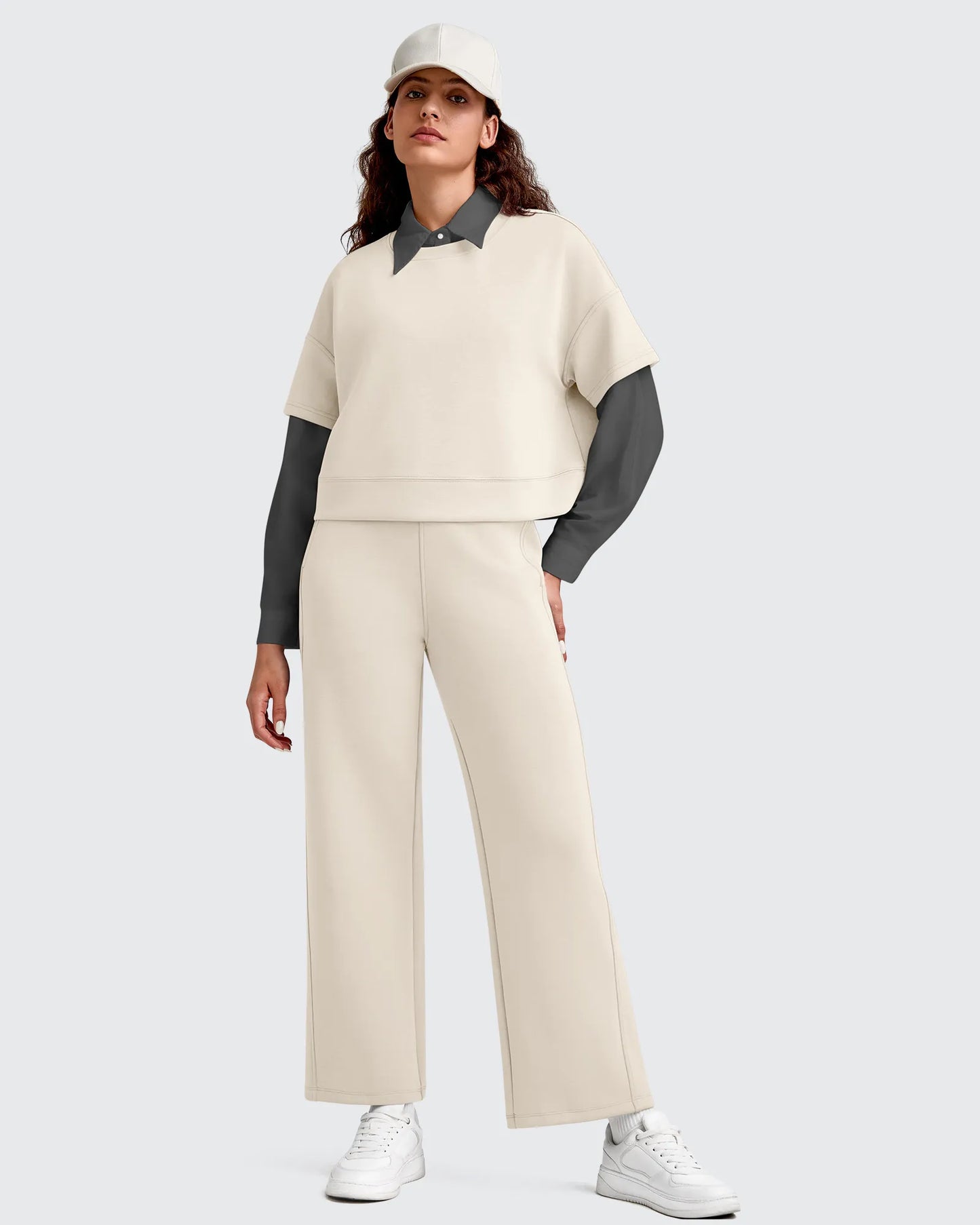 Pantalones deportivos tobilleros de pernera ancha con cintura elástica Smoofit
