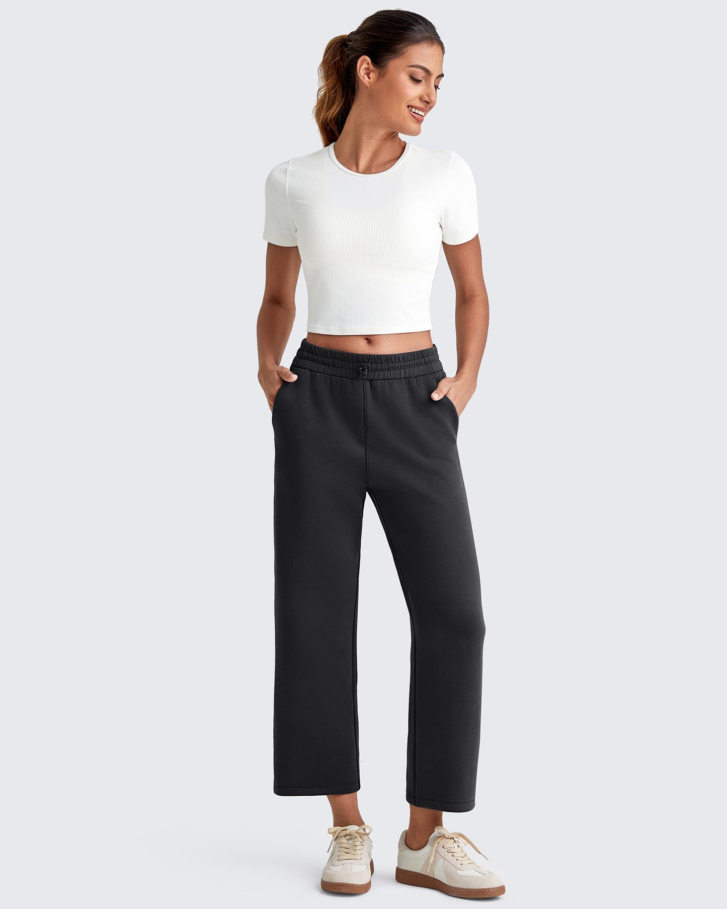 Pantalones Capri de Pierna Ancha y Cintura Alta Smoofit 19''