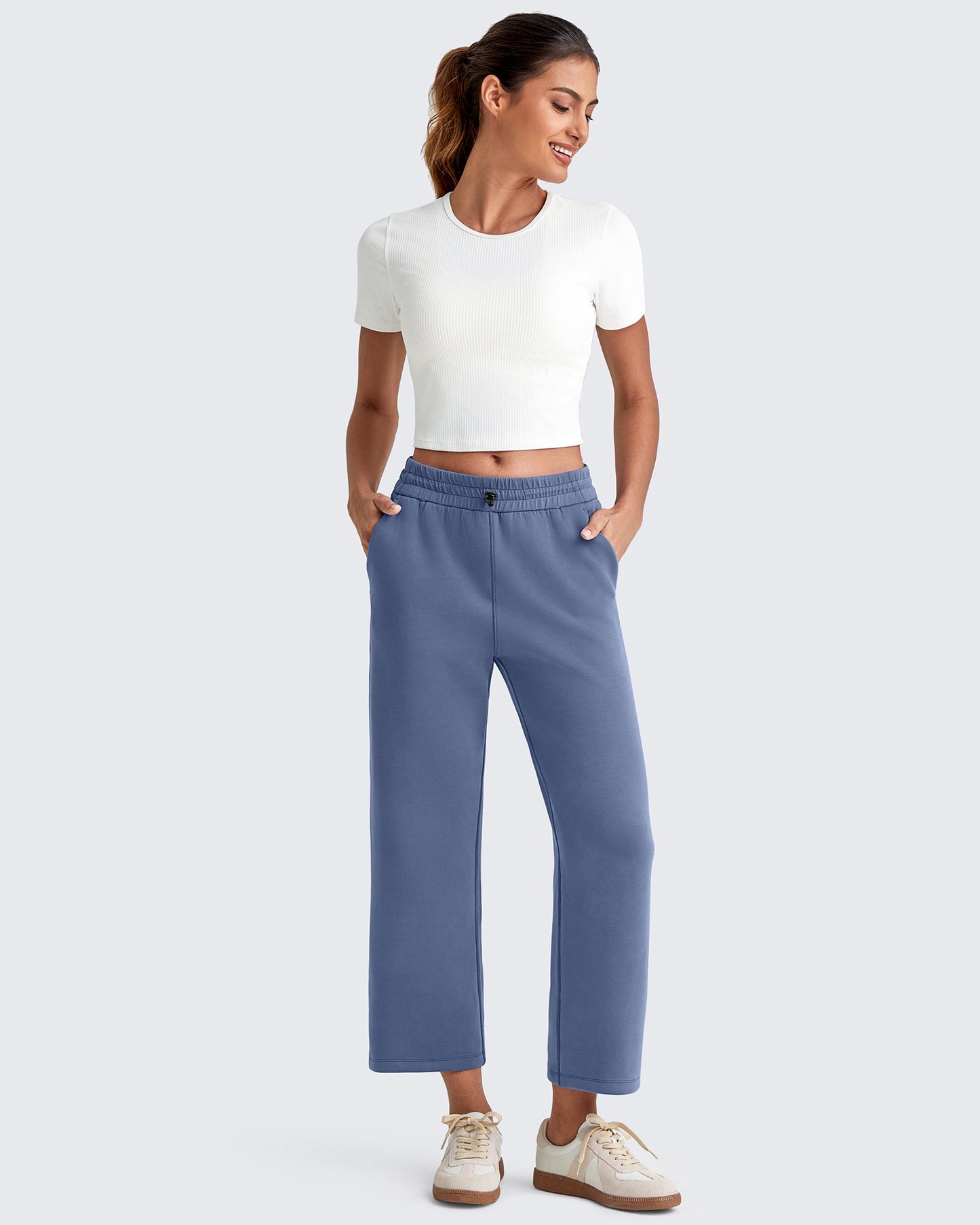 Pantalones Capri de Pierna Ancha y Cintura Alta Smoofit 19''
