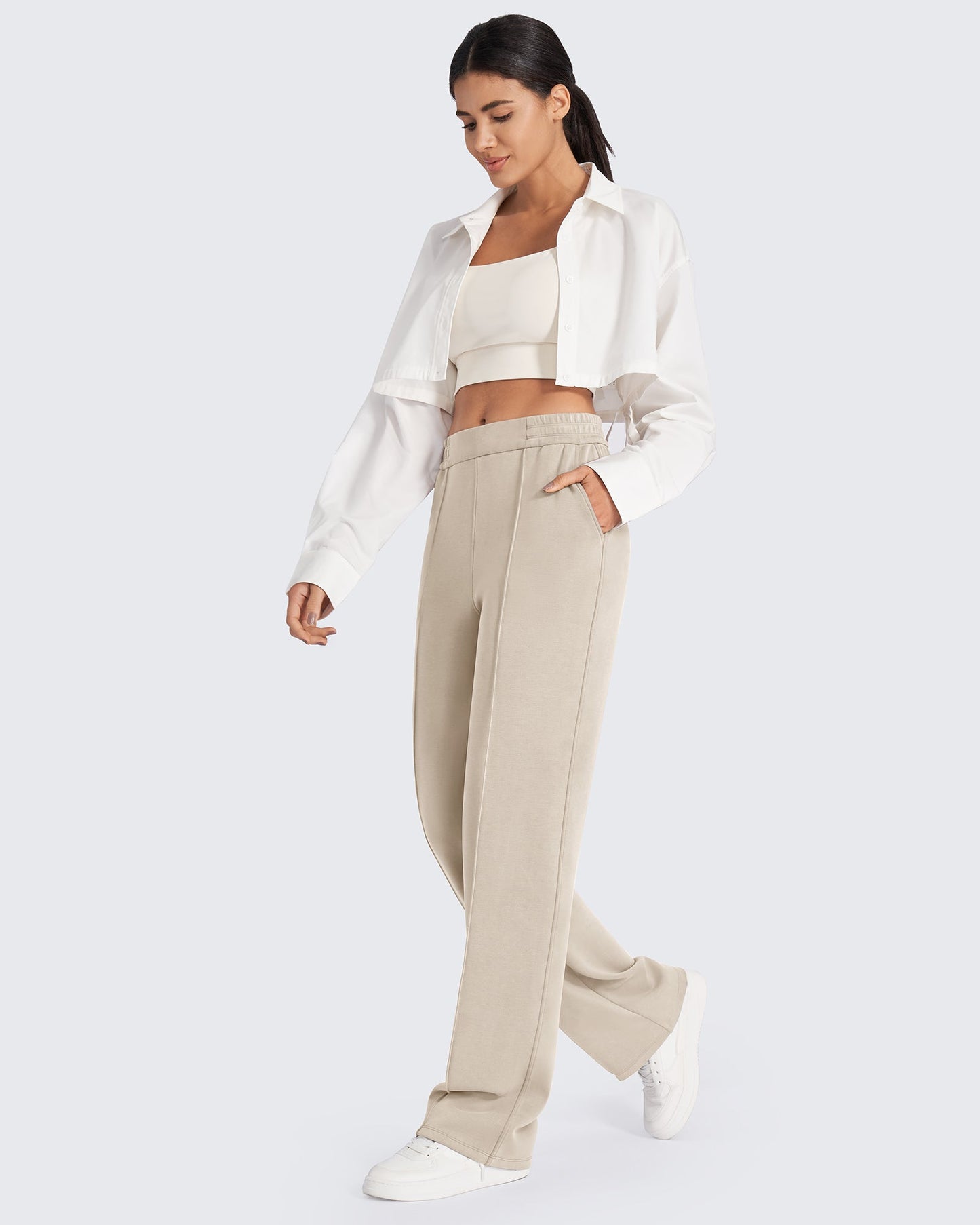 Pantalón de vestir Smoofit suelto, de talle alto y elástico, largo regular
