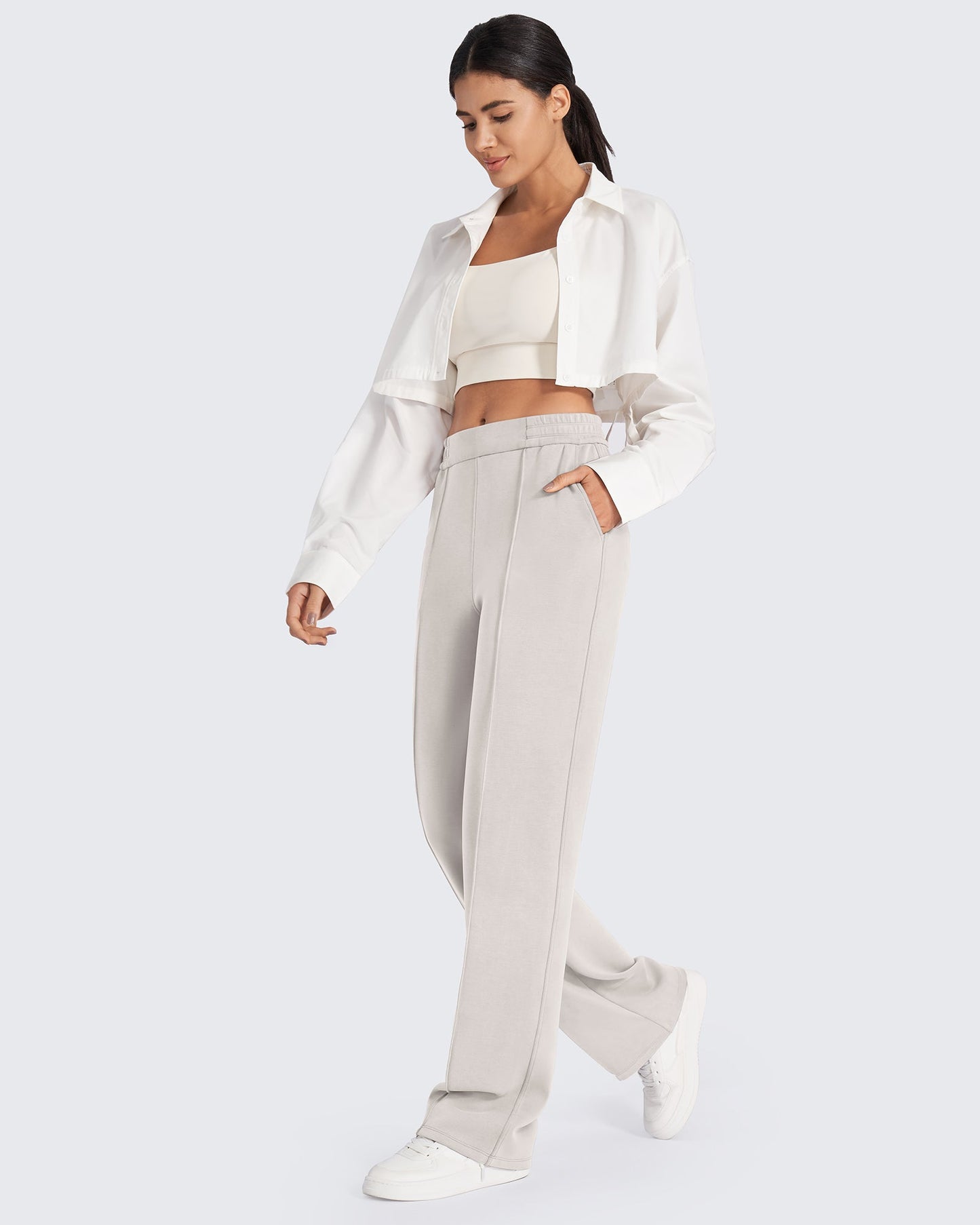 Pantalones de vestir elásticos de talle alto y corte holgado Smoofit Petite