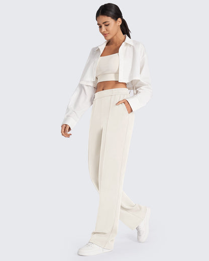 Pantalón de vestir Smoofit suelto, de talle alto y elástico, largo regular