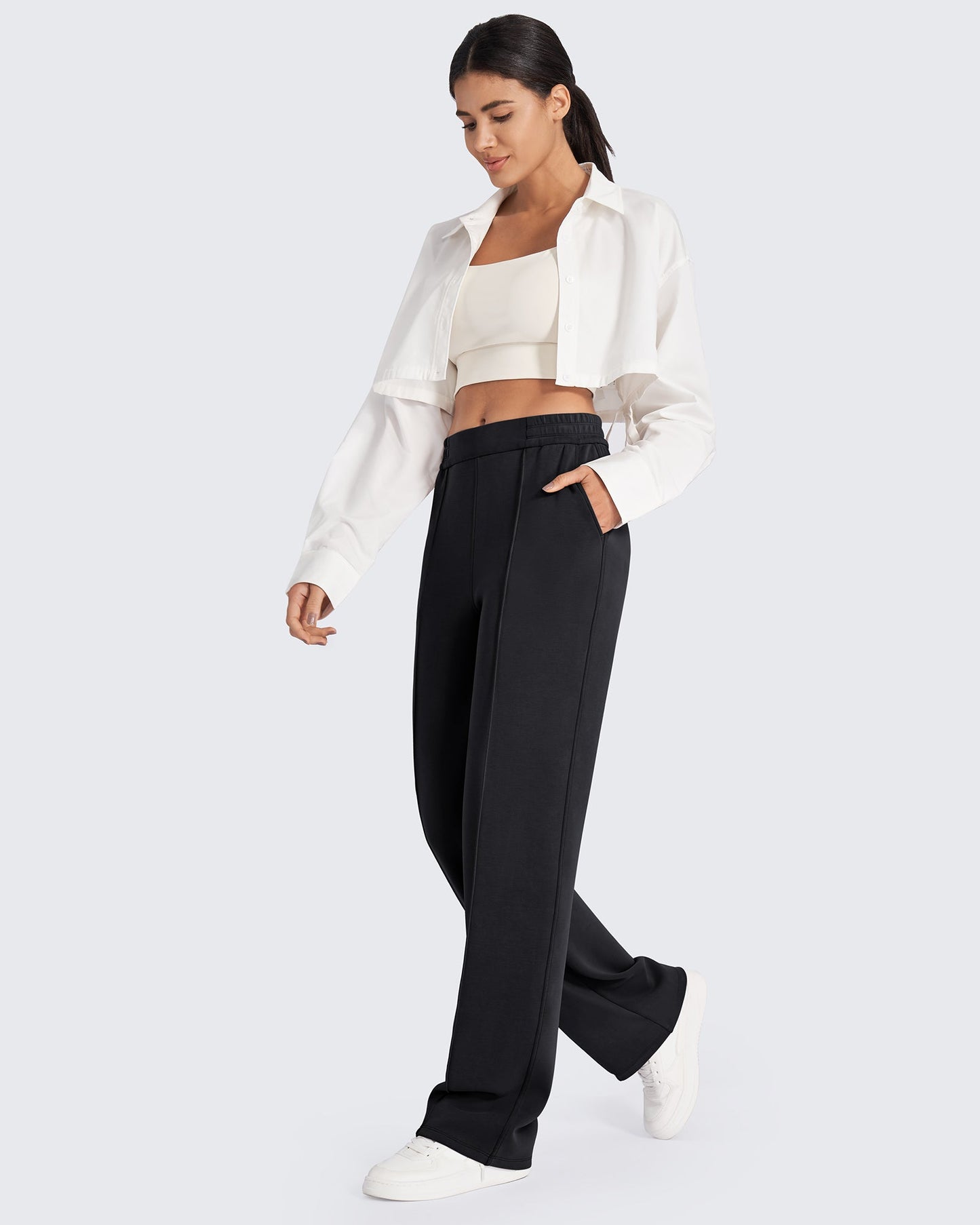Pantalones de vestir elásticos de talle alto y corte holgado Smoofit Petite