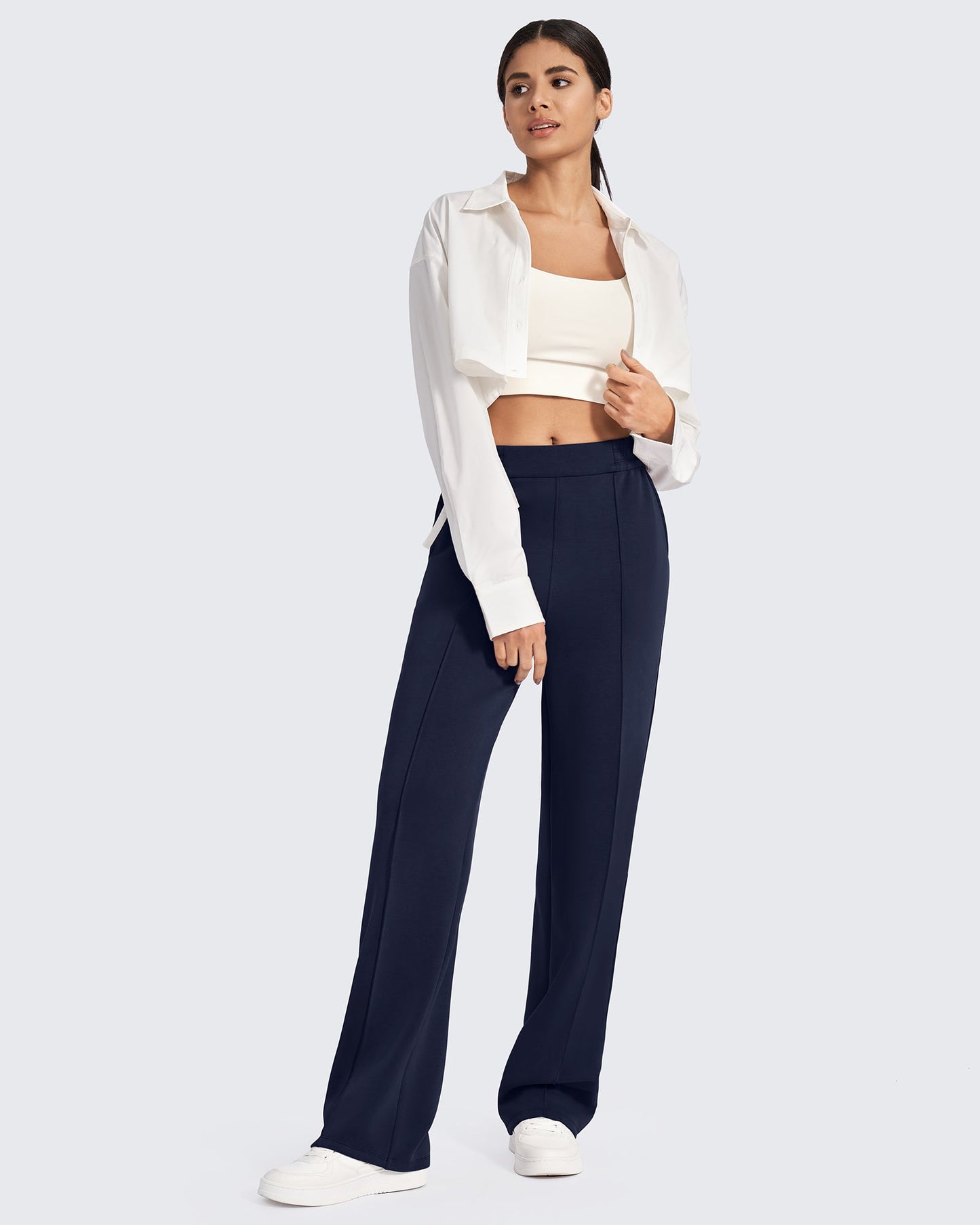 Pantalones elegantes cortos Smoofit holgados de talle alto con elástico