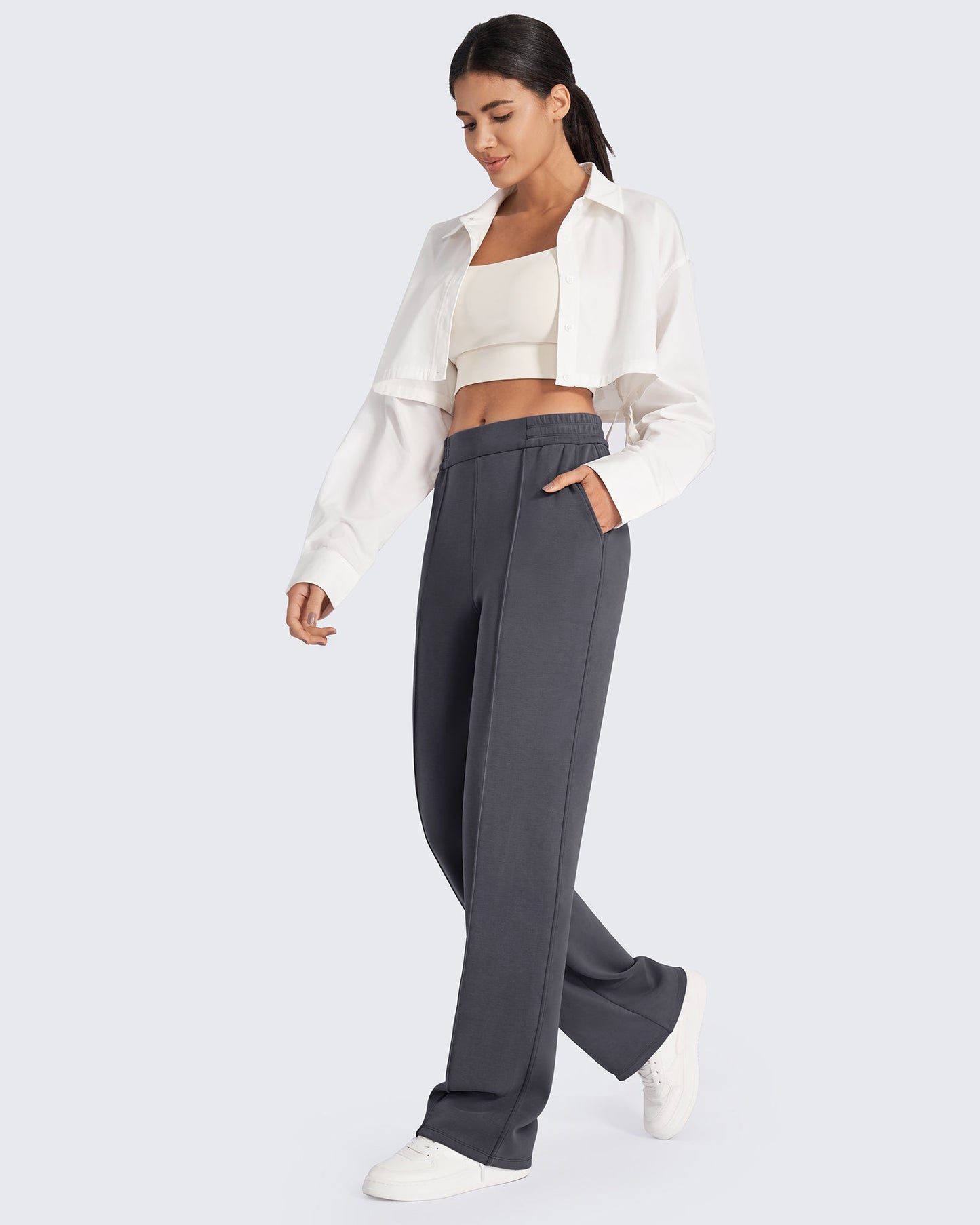 Pantalones elegantes cortos Smoofit holgados de talle alto con elástico