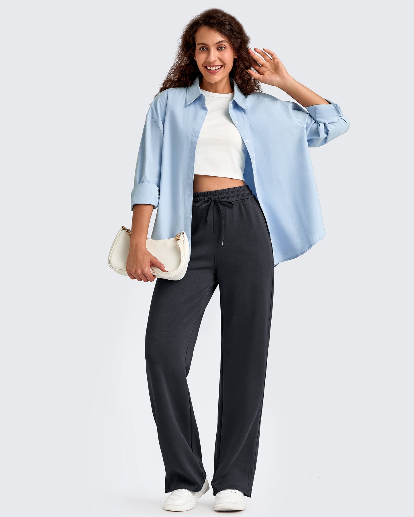 Pantalones de chándal sueltos con aberturas laterales y cordón ajustador Smoofit