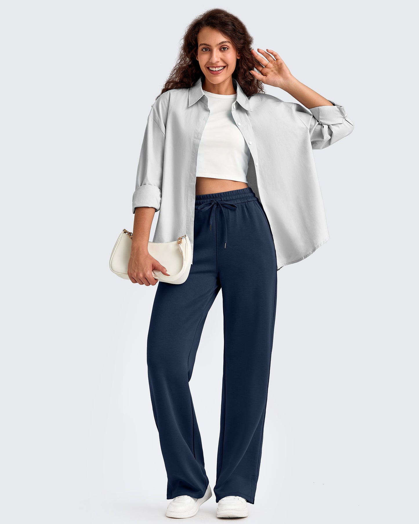 Pantalones de chándal sueltos con aberturas laterales y cordón ajustador Smoofit