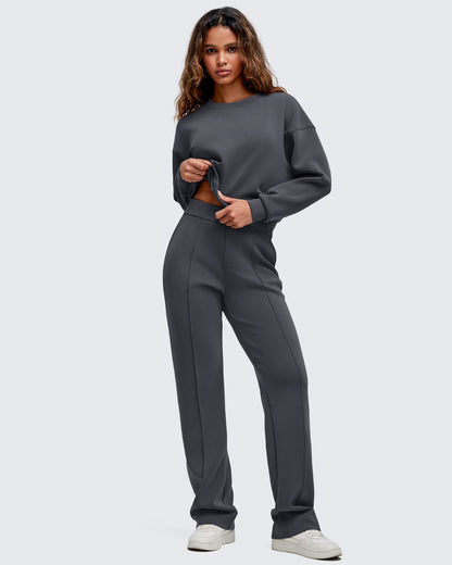 Pantalones de vestir Smoofit de pierna recta, elásticos y de talle alto