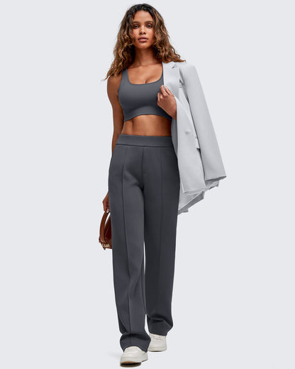 Pantalones de vestir Smoofit de pierna recta, elásticos y de talle alto