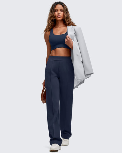 Pantalones de vestir Smoofit de pierna recta, elásticos y de talle alto