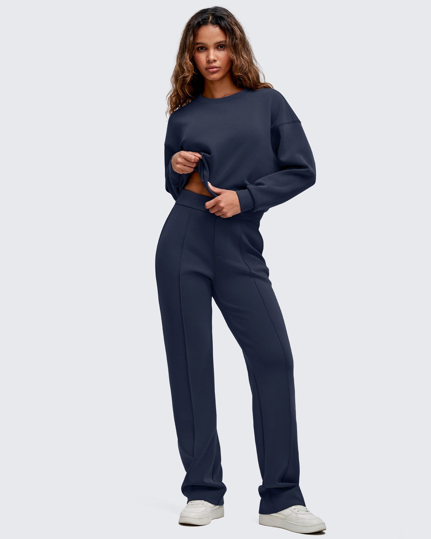 Pantalones de vestir Smoofit de pierna recta, elásticos y de talle alto