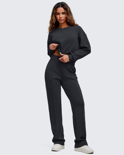 Pantalones de vestir Smoofit de pierna recta, elásticos y de talle alto