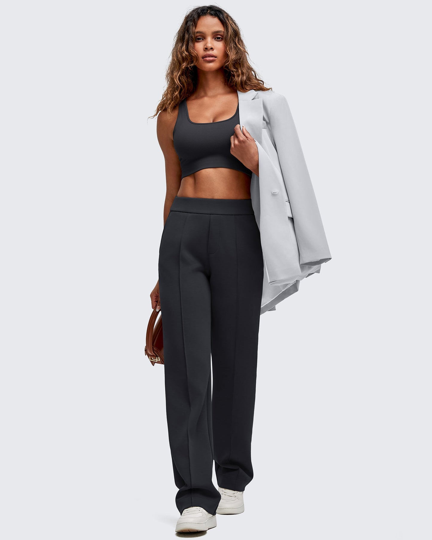 Pantalones de vestir Smoofit de pierna recta, elásticos y de talle alto