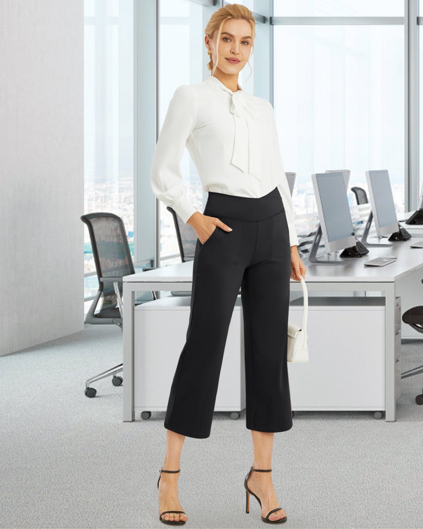 Pantalones de trabajo capri de tiro alto con pernera ancha 20''