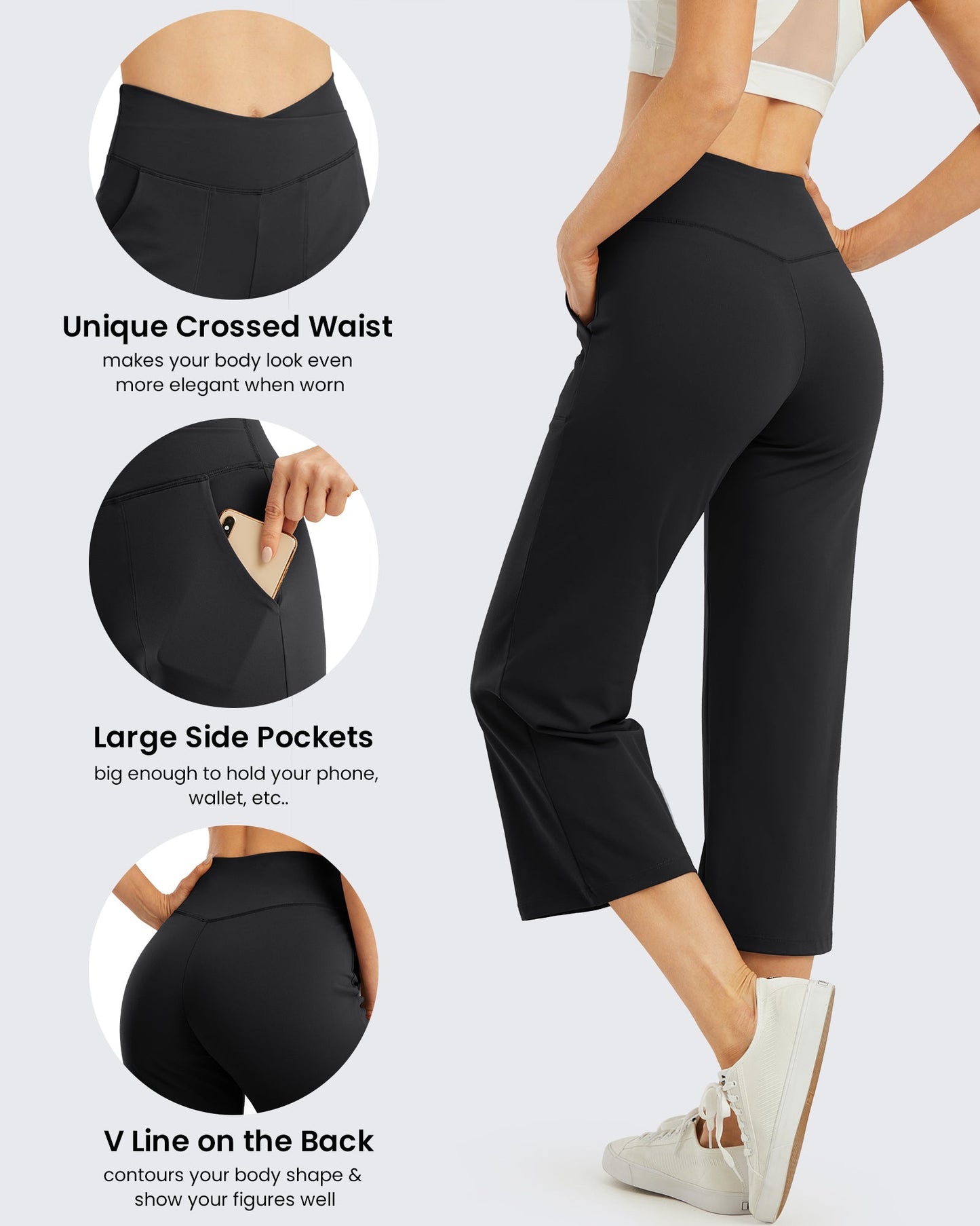 Pantalones de trabajo capri de tiro alto con pernera ancha 20''