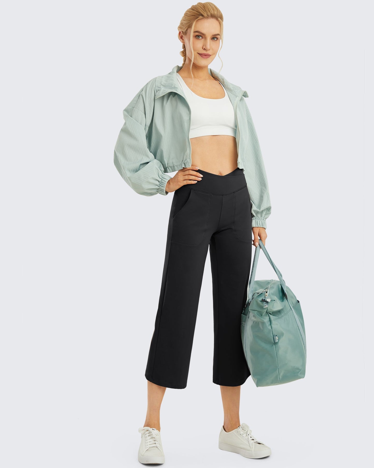 Pantalones de trabajo capri de tiro alto con pernera ancha 20''