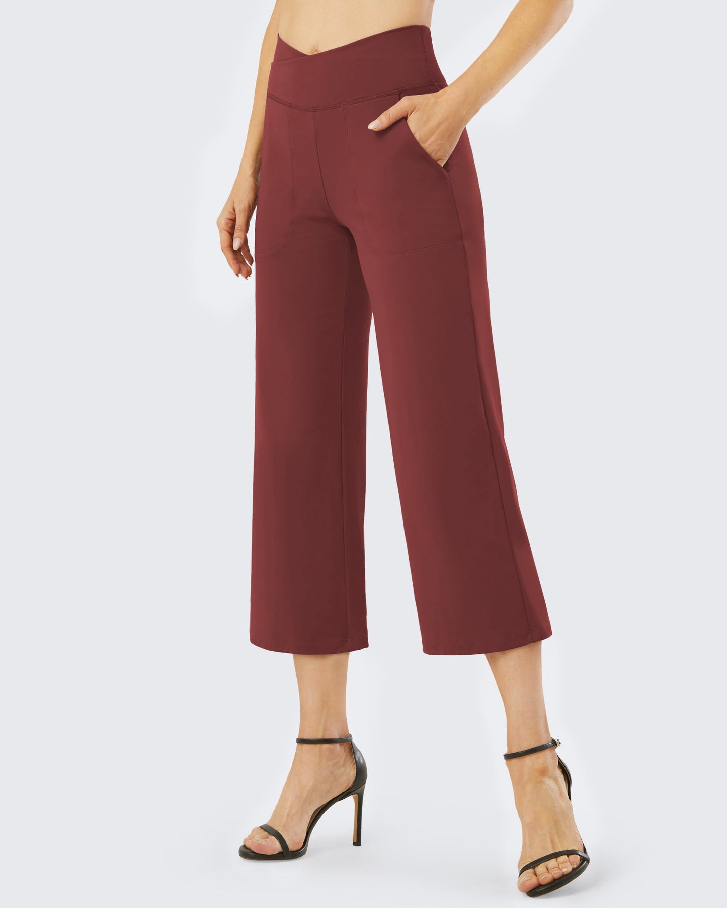 Pantalones capri de trabajo de cintura alta y pierna ancha 23