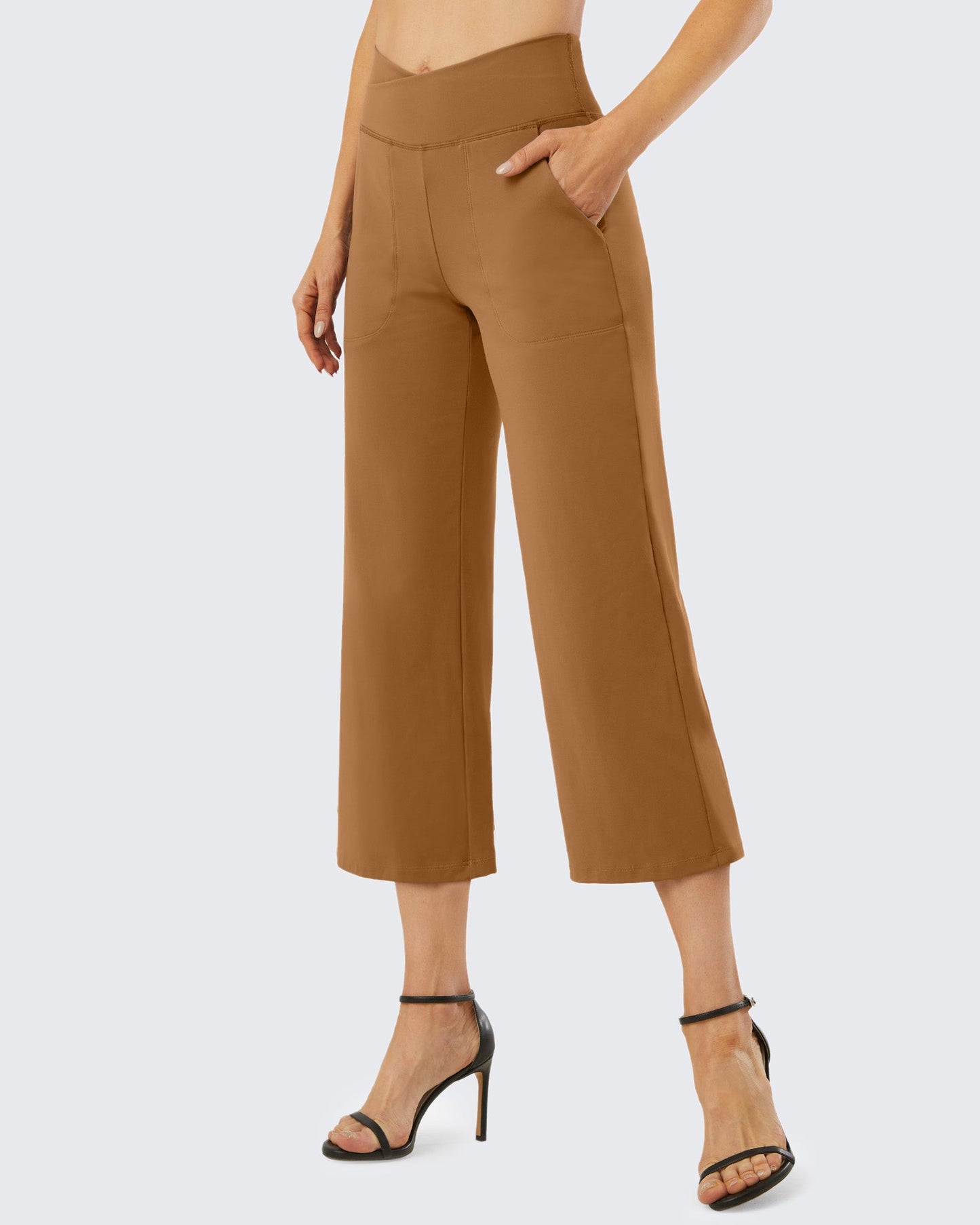 Pantalones capri de trabajo de cintura alta y pierna ancha 23