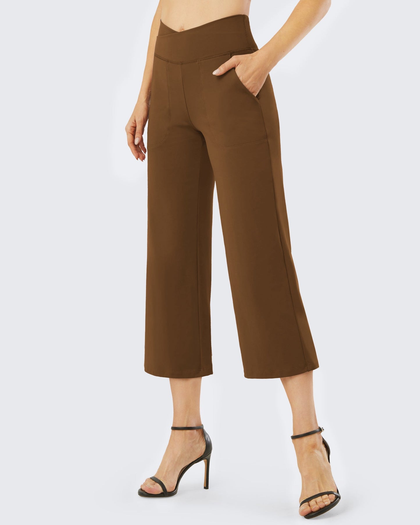 Pantalones capri de trabajo de cintura alta y pierna ancha 23