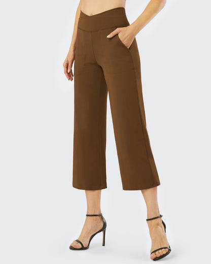 Pantalones capri de trabajo de cintura alta y pierna ancha 23