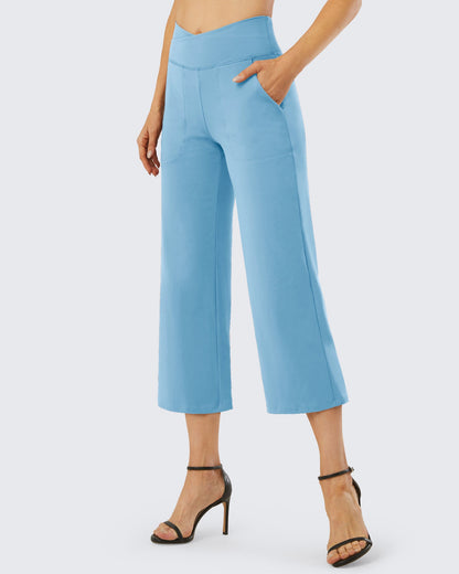 Pantalones capri de trabajo de cintura alta y pierna ancha 23