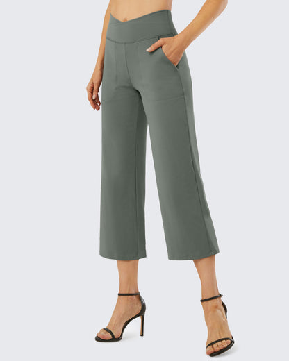 Pantalones capri de trabajo de cintura alta y pierna ancha 23