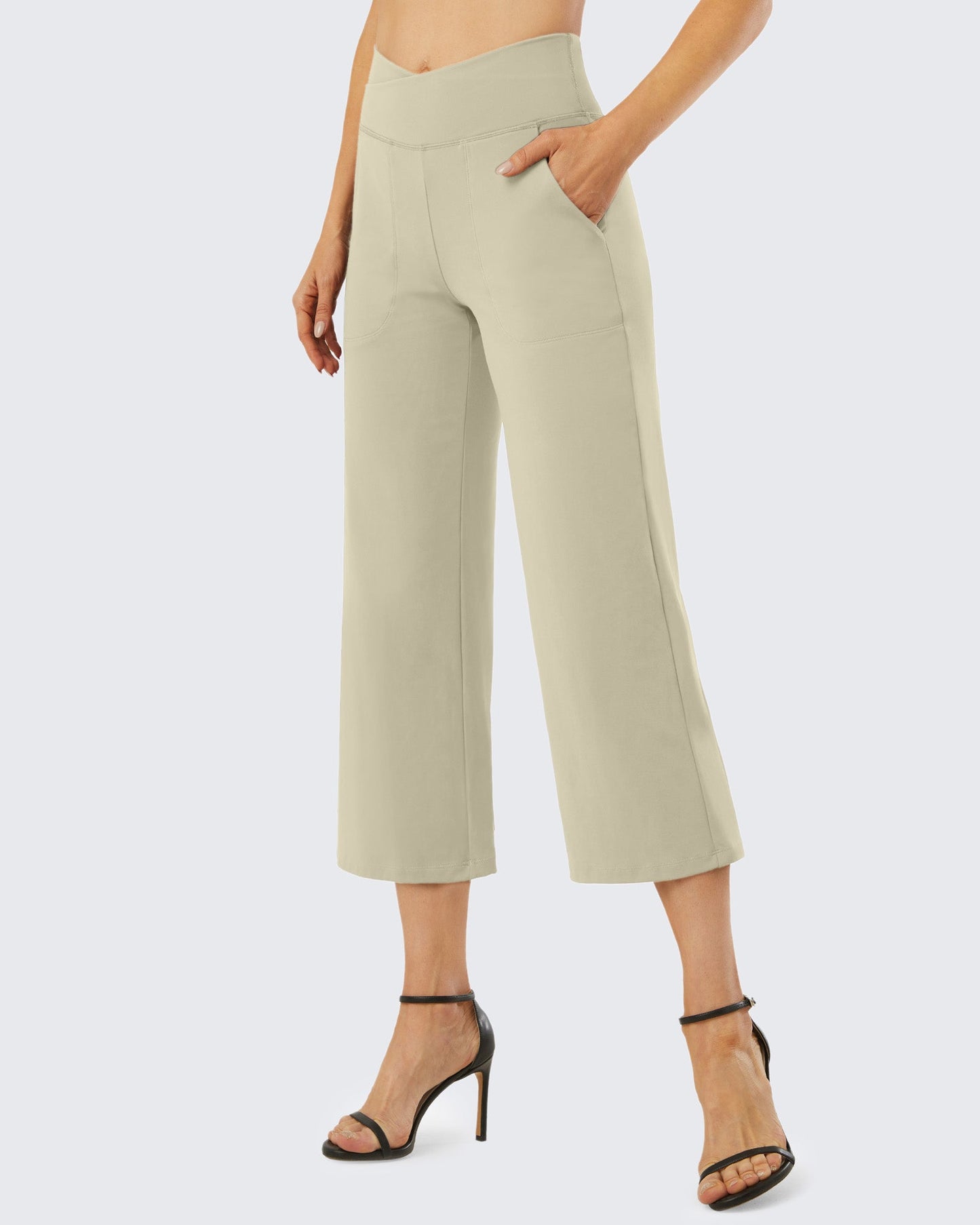 Pantalones capri de trabajo de cintura alta y pierna ancha 23