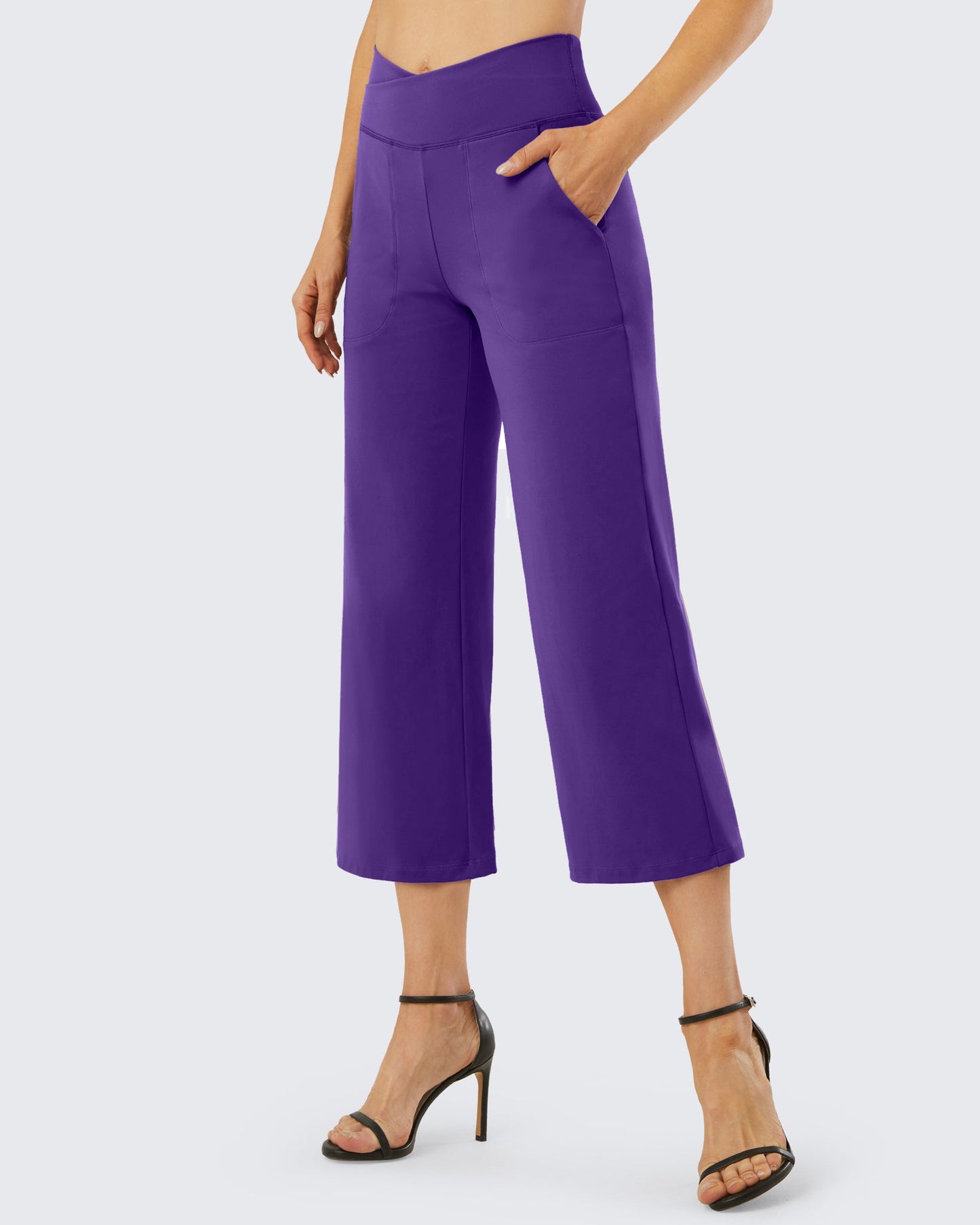 Pantalones capri de trabajo de cintura alta y pierna ancha 23