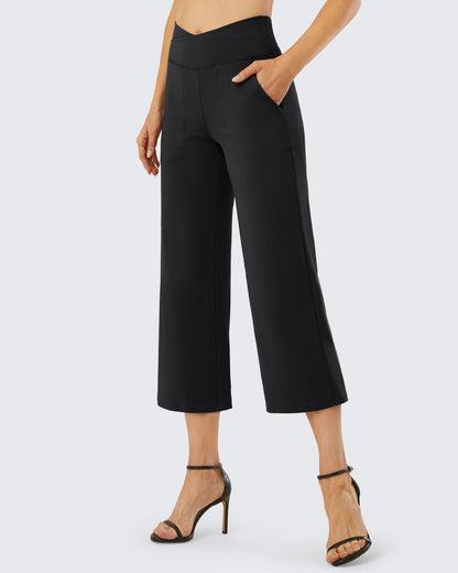 Pantalones capri de trabajo de cintura alta y pierna ancha 23