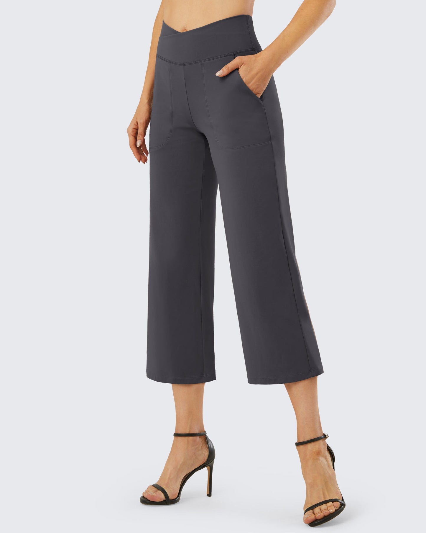 Pantalones capri de trabajo de cintura alta y pierna ancha 23