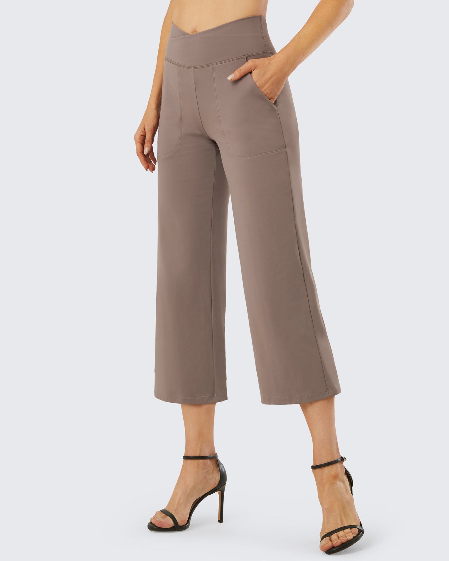 Pantalones capri de trabajo de tiro alto con pernera ancha 25